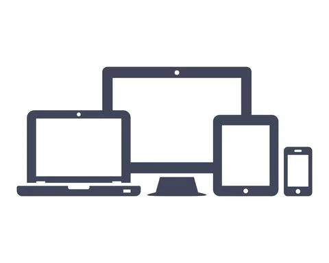 Responsive design for web- computer screen, laptop, smartphone, tablet icons  Stock Illustration
