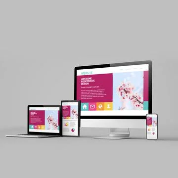 Responsive design website devices isolated on white background 3d rendering Stock Illustration