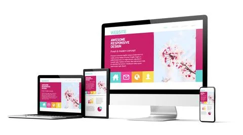 Responsive design website homepage devices collection mockup Stock Illustration