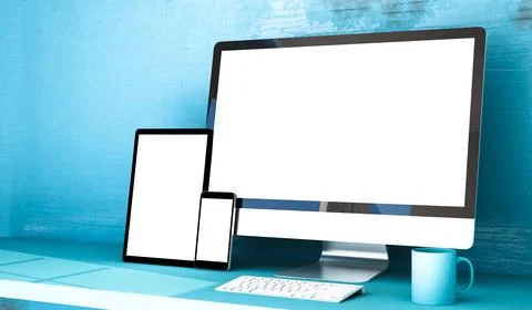 Responsive devices on blue studio Stock Illustration
