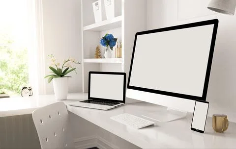 Responsive devices on home desktop Stock Illustration