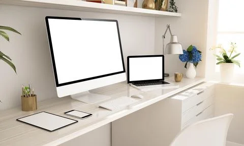 Responsive devices on home desktop Illustrazione stock