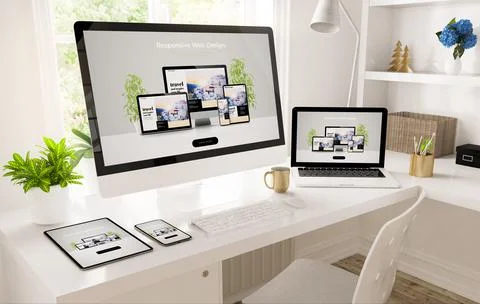 Responsive devices on home office setup Stock Illustration