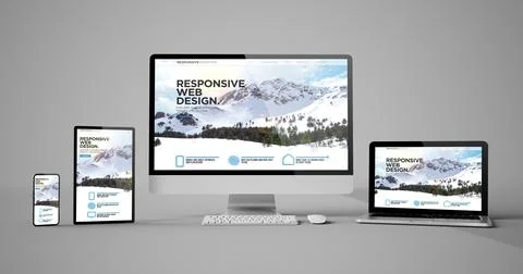Responsive devices isolated responsive design homepage mountain Ilustración de archivo