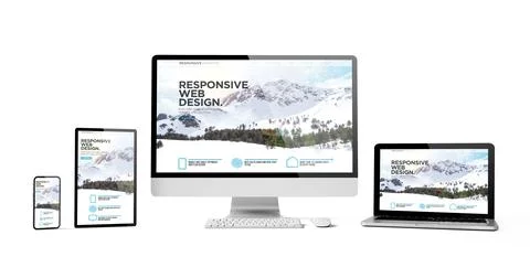 Responsive devices isolated responsive design homepage mountain Illustrazione stock