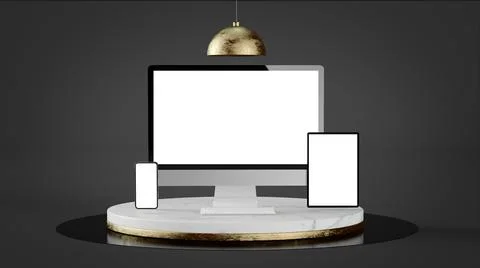 Responsive devices on luxury marble and gold platform Stock Illustration