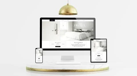 Responsive devices on marble and gold platform mockup Stock Illustration