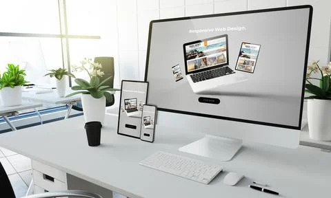 Responsive devices at the office mockup Stock Illustration