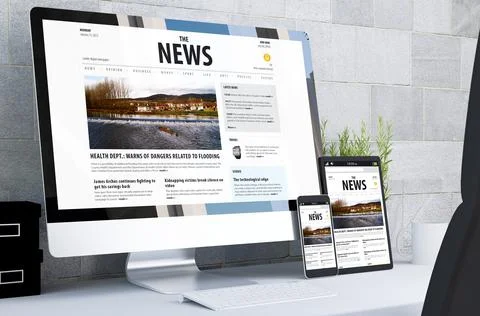 Responsive devices showing responsive newswebsite on desktop Stock Illustration