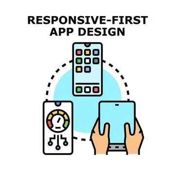 Responsive first app design concept displaying mobile application development Illustrazione stock