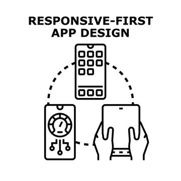 Responsive first app design concept displaying mobile application development Stock Illustration