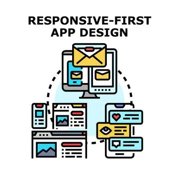 Responsive first web and application development adapting to screens 库存插图