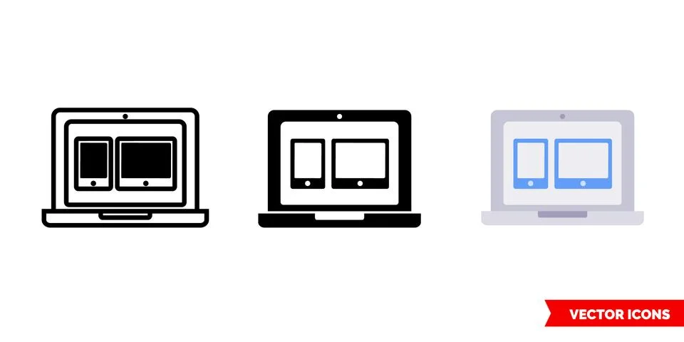 Responsive icon of 3 types color, black and white, outline. Isolated vector s Stock Illustration