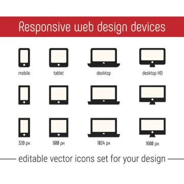Responsive icon vector images. Flat responsive design icons vector. Responsive Stock Illustration