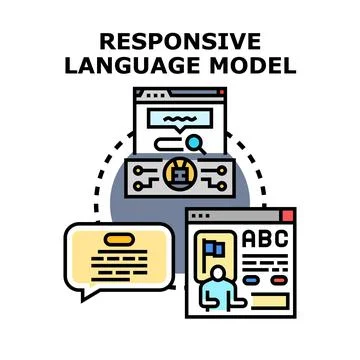 Responsive language model processing information and generating text Stock Illustration