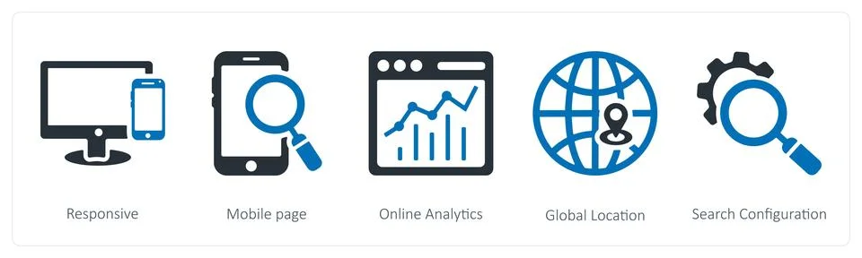 Responsive, mobile page, online analytics Stock Illustration