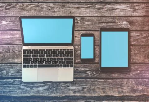 Responsive mock-up of laptop, tablet pc and smartphone, 写真素材