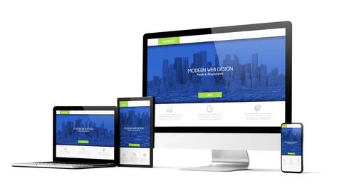 Responsive modern design website devices collection mockup Stock Illustration