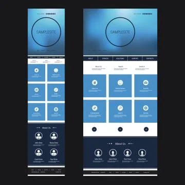 Responsive One Page Website Template with Blurred Background - Desktop, Mobile Stock Illustration