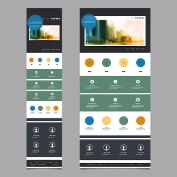 Responsive One Page Website Template with Blurred Background - Desktop, Mobile Stock Illustration