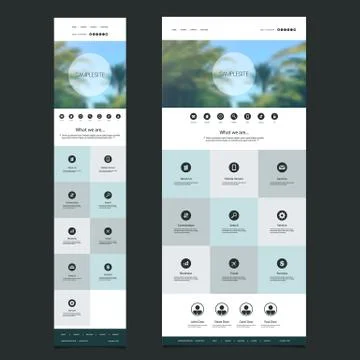 Responsive One Page Website Template with Blurred Background - Palm Trees Header Stock Illustration