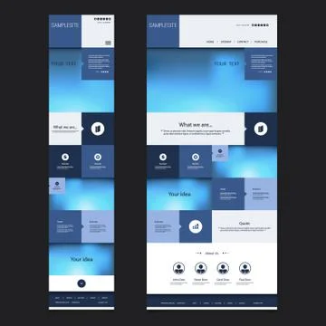 Responsive One Page Website Template with Blurred Background - Desktop, Mobile Stock Illustration