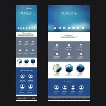 Responsive One Page Website Template with Blurred Background - Desktop, Mobile Stock Illustration