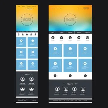Responsive One Page Website Template with Blurred Background - Desktop, Mobile Stock Illustration