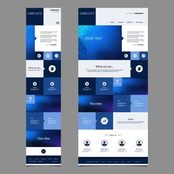 Responsive One Page Website Template with Blurred Background - Desktop, Mobile Stock Illustration