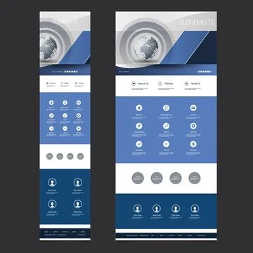 Responsive One Page Website Template - Header Design with Earth Globe - Deskt Stock Illustration