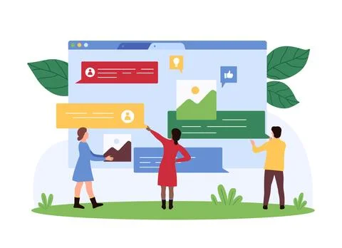 Responsive social media UI, chat messenger mobile app design development by tiny Stock Illustration