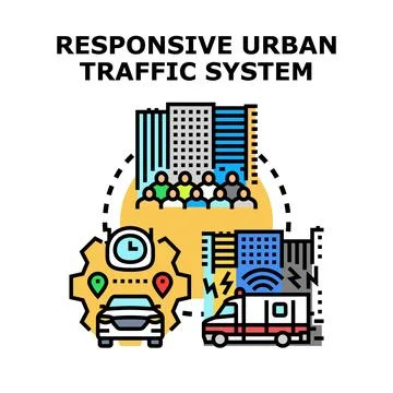 Responsive urban traffic system managing city mobility Иллюстрация