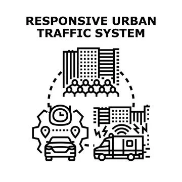 Responsive urban traffic system managing city mobility Иллюстрация