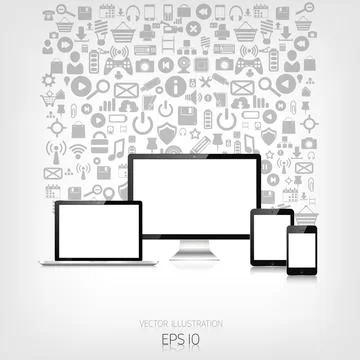 Responsive web design. Adaptive user interface. Digital devises. Laptop, tablet Stock Illustration
