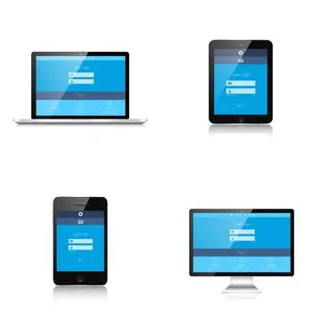 Responsive web design. Adaptive user interface. Digital devises. Laptop tablet Stock Illustration