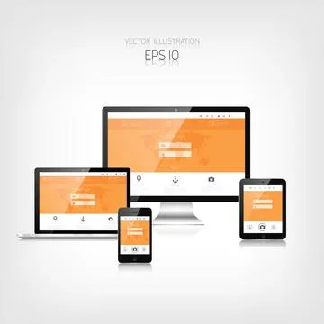 Responsive web design. Adaptive user interface. Digital devises. Laptop tablet Stock Illustration