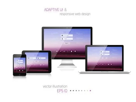Responsive web design. Adaptive user interface. Digital devises. Laptop tablet Stock Illustration