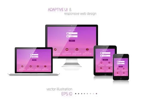 Responsive web design. Adaptive user interface. Digital devises. Laptop tablet Stock Illustration