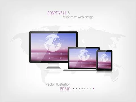 Responsive web design. Adaptive user interface. Digital devises. Laptop tablet Stock Illustration