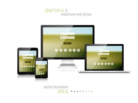 Responsive web design. Adaptive user interface. Digital devises. Laptop tablet Stock Illustration