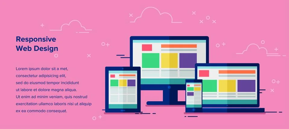Responsive web design banner. Flat style vector illustration. Stock Illustration