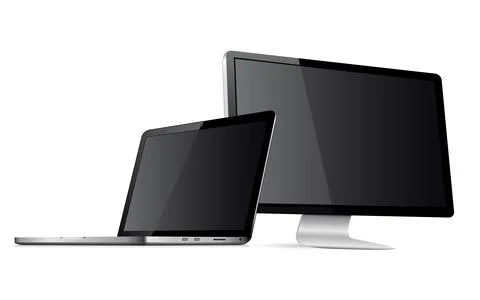 Responsive web design computer display with laptop mock up Illustrazione stock