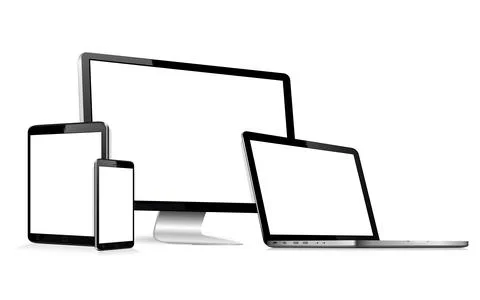 Responsive web design computer display, laptop, tablet pc with mobile phone i Stock Illustration