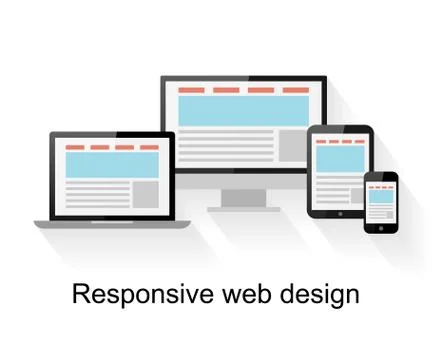 Responsive web design on computer, tablet pc, notebook and smart phone. Stock Illustration