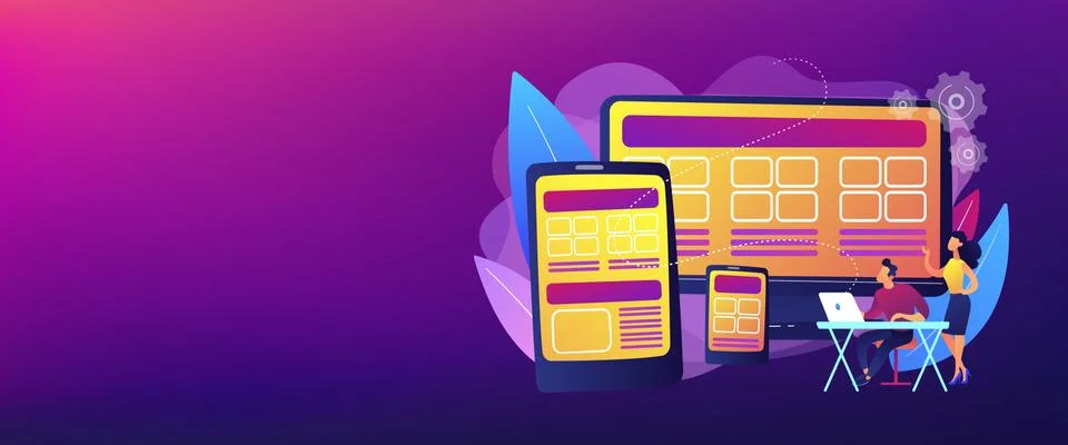 Responsive web design concept banner header. Stock Illustration