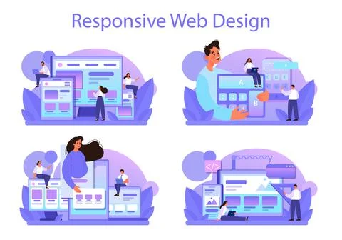 Responsive web design concept set. Adaptive content presentation Stockillustratie