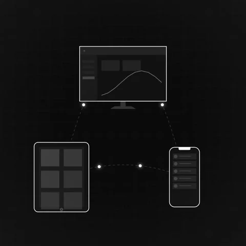 Responsive Web Design: Devices Connected by Dashed Lines on Dark Background Stock Footage 346284066