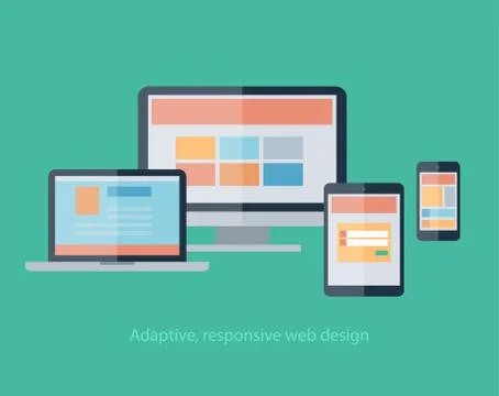 Responsive Web Design on devices notebook, monitor, tablet, smartphone Stock Illustration