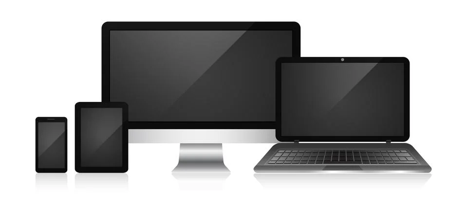 Responsive web design devices on a white background. Computer, tablet, smart  Stock Illustration