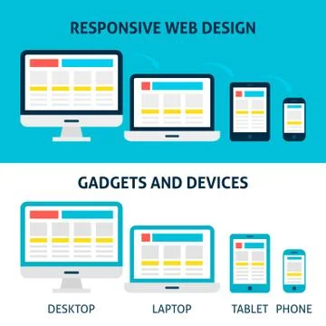 Responsive Web Design Gadgets and Devices Flat Concept Illustrazione stock